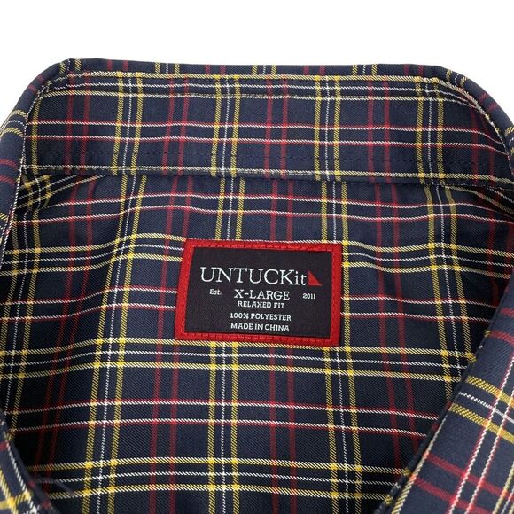 UNTUCKit Men's Talty Relaxed Fit Long Sleeve Plaid Shirt Navy/Red/Yellow XL - Picture 7 of 11
